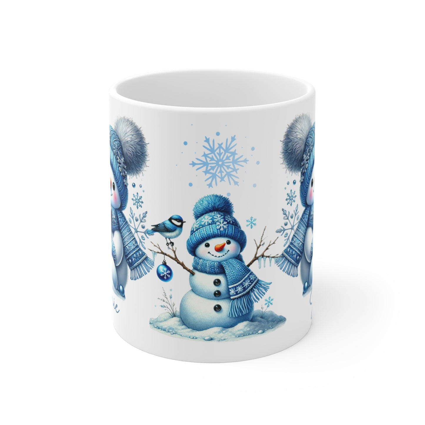 Children's Christmas Cup Snowmen Personalised Mug front