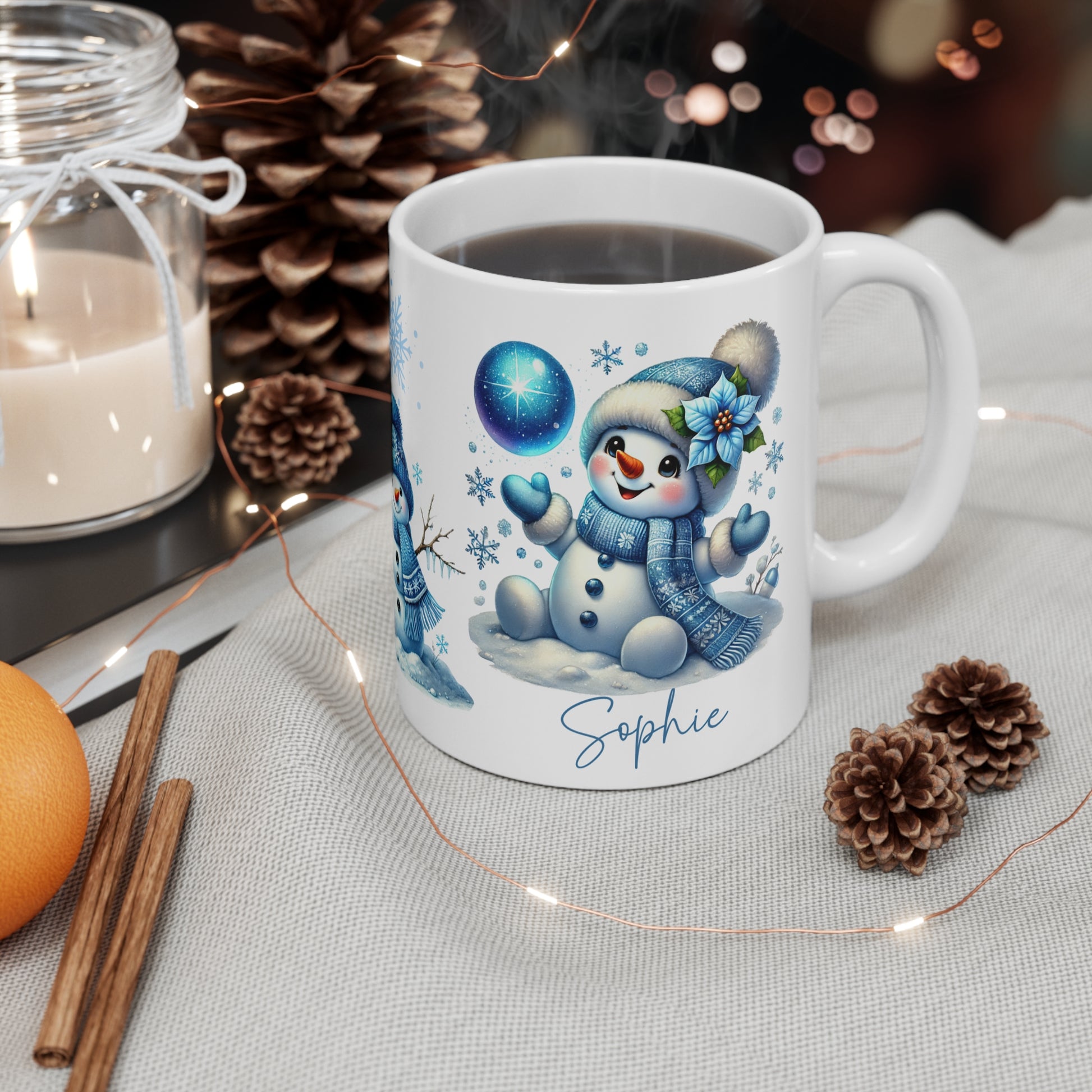 Children's Christmas Cup Snowmen Personalised Mug context