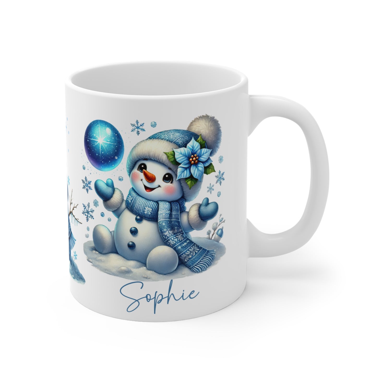 Children's Christmas Cup Snowmen Personalised Mug Right