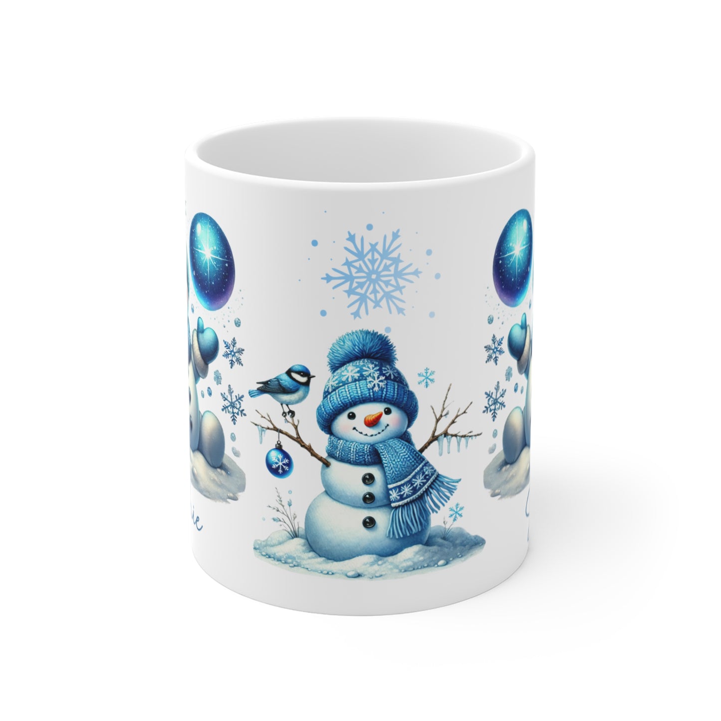 Children's Christmas Cup Snowmen Personalised Mug front