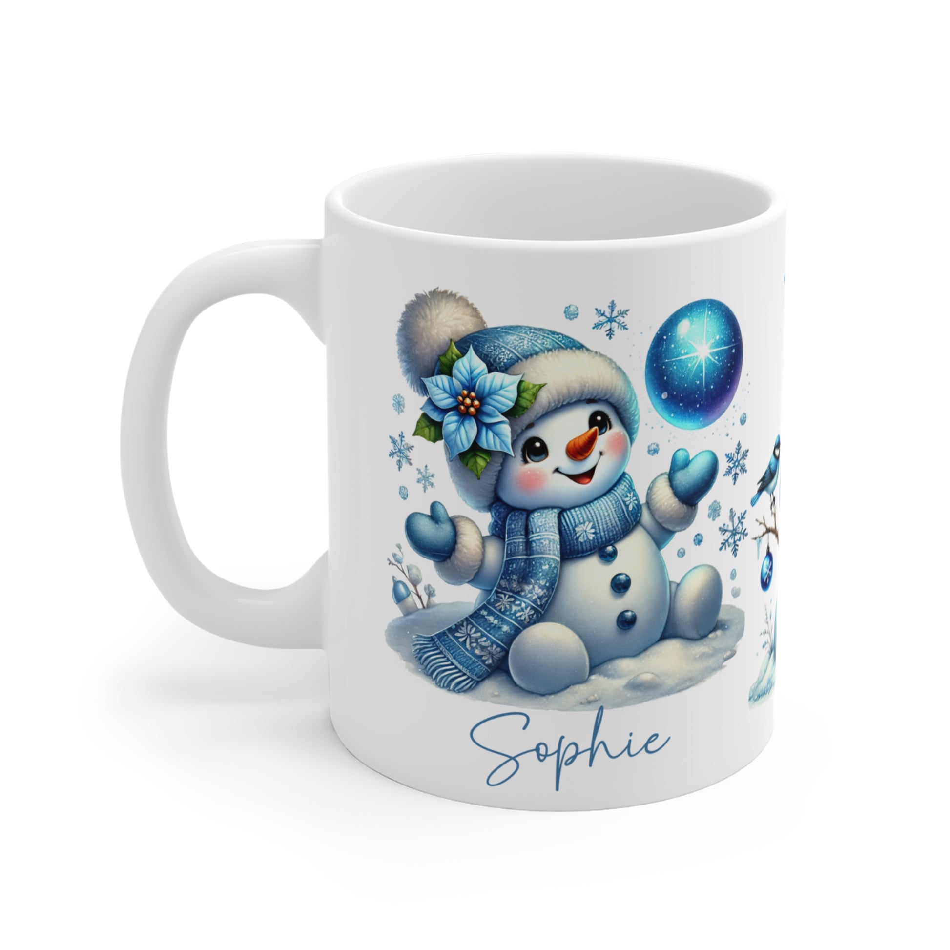 Children's Christmas Cup Snowmen Personalised Mug left