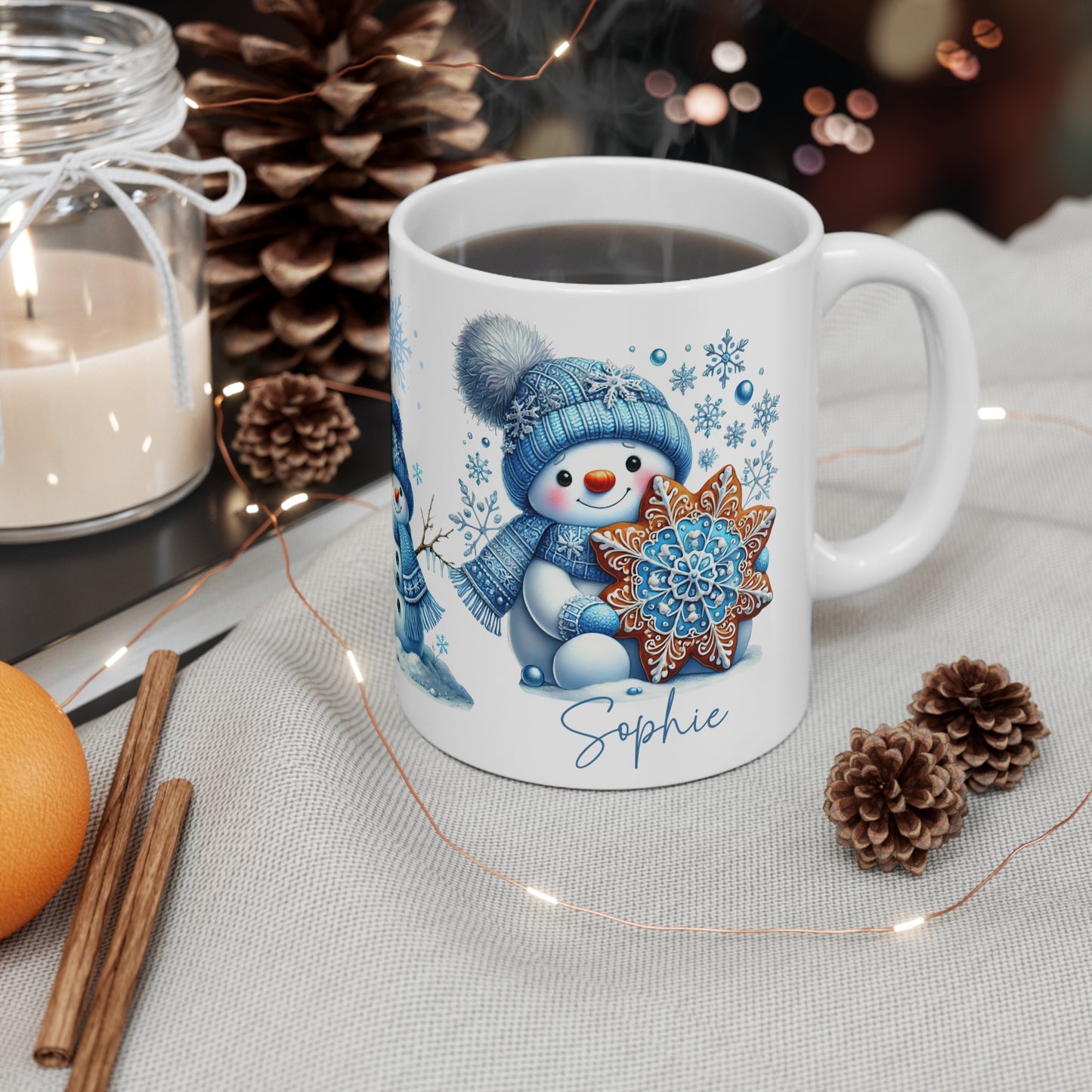 Children's Christmas Cup Snowmen Personalised Mug context