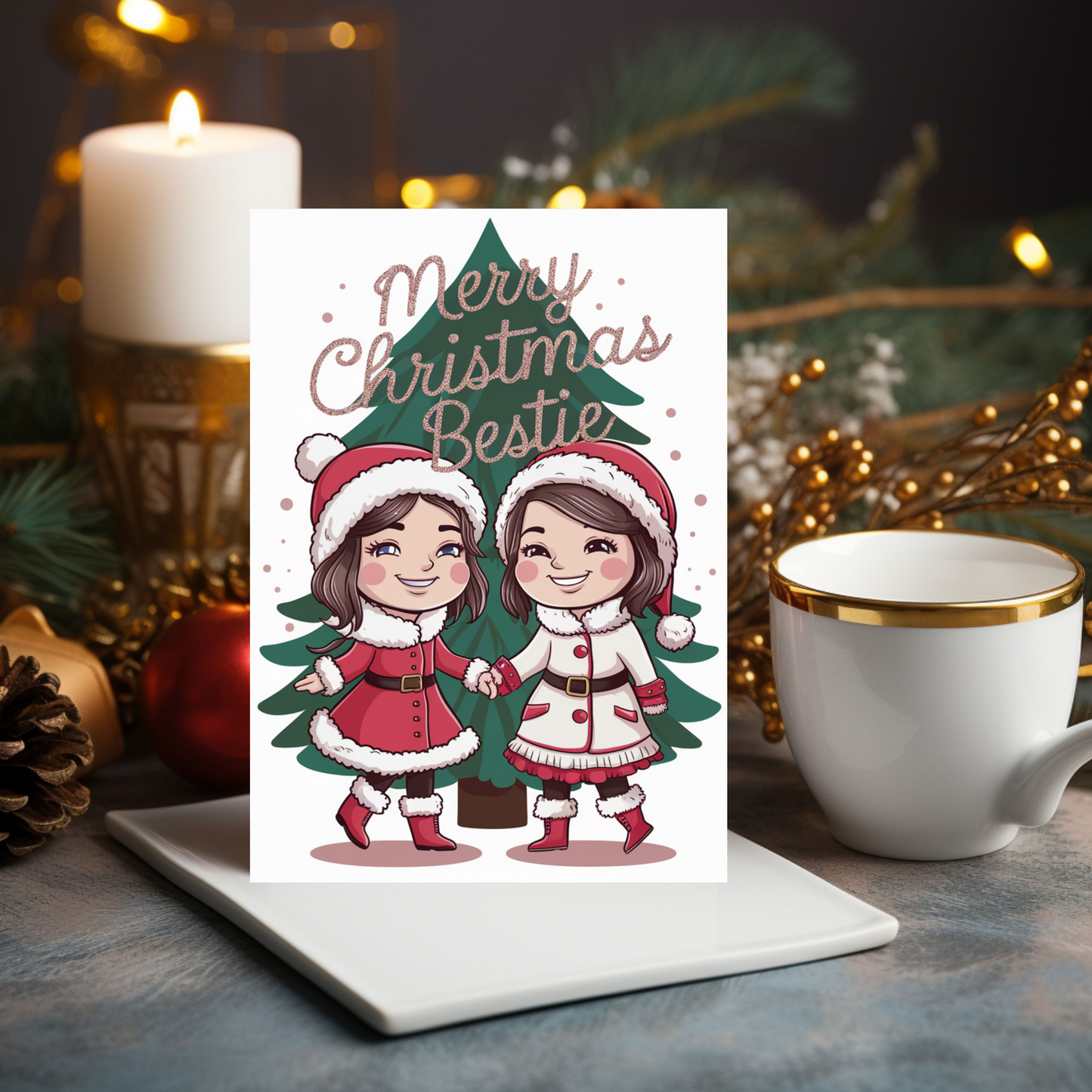 Merry Christmas Bestie Best Friends Christmas Card