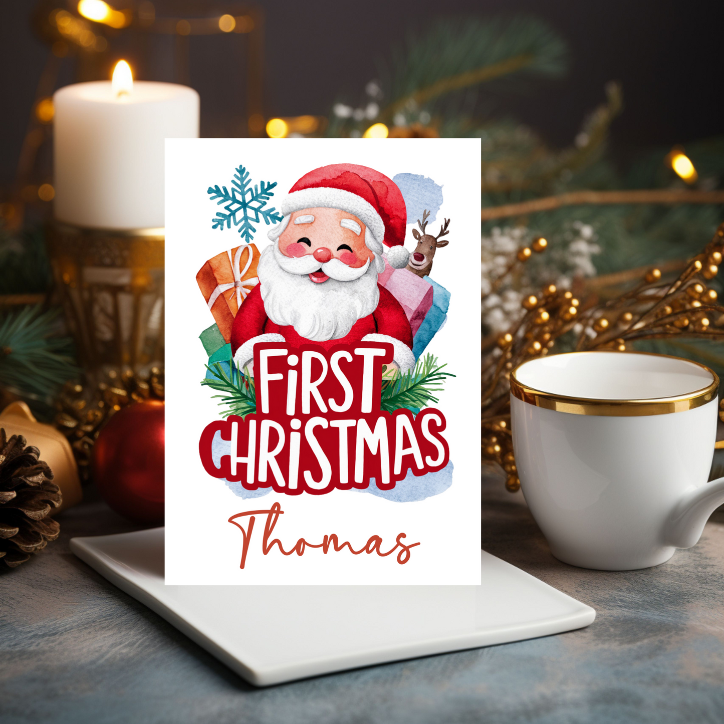 Personalised Babies First Christmas Card Santa Claus