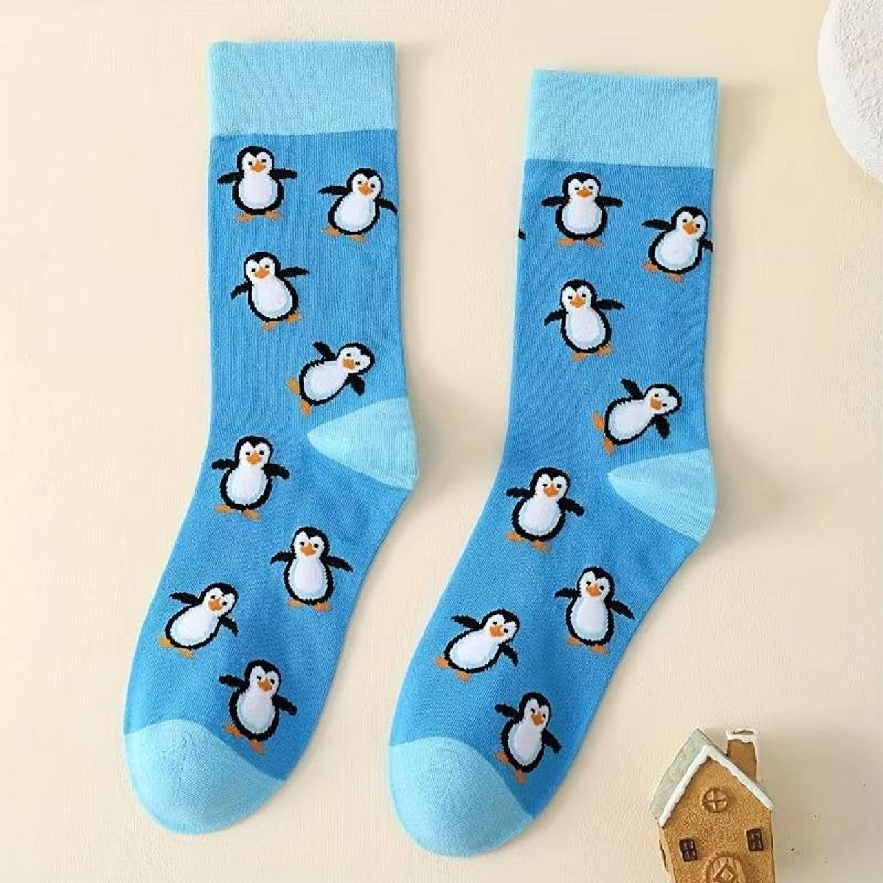 Unisex Cute Blue Penguins Socks Novelty Gift Socks