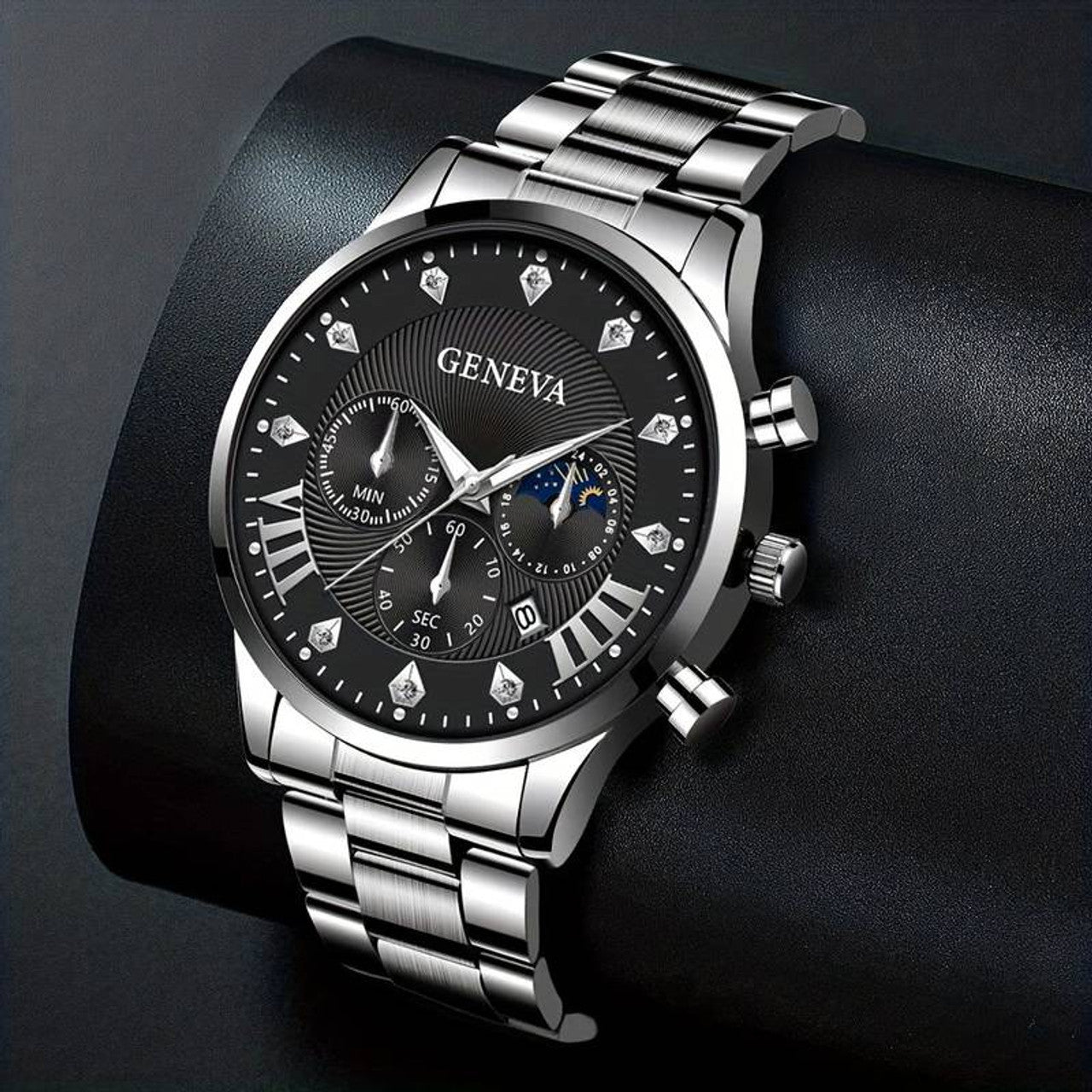 Men's Stainless Steel Alloy Watch & Bracelet 2 Piece Gift Set