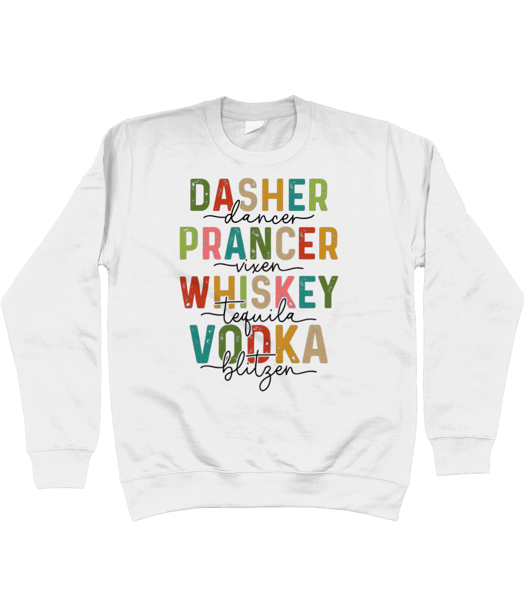 Dasher Prancer Whiskey Vodka White Christmas Jumper