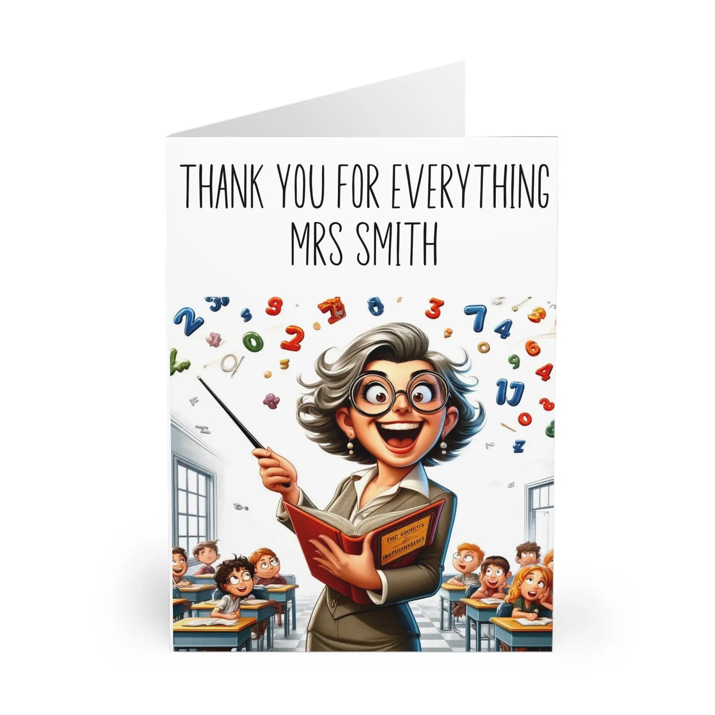 close up of Teachers Thank You Card Funny Female Cartoon Teacher