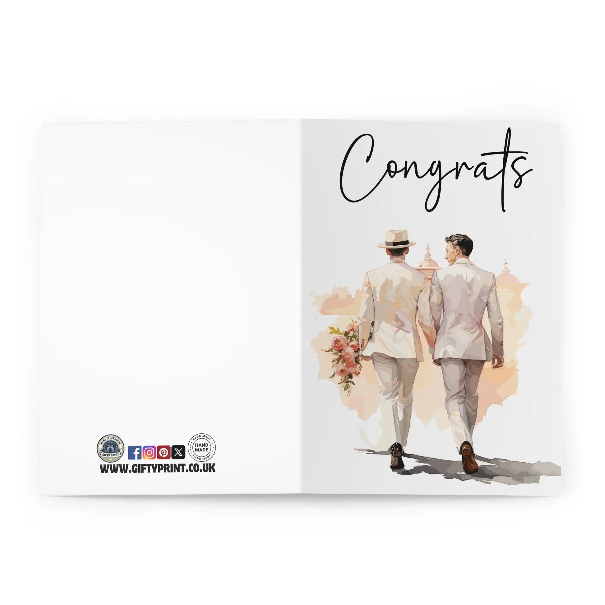 open view of Gay Wedding Card Groom & groom Watercolour