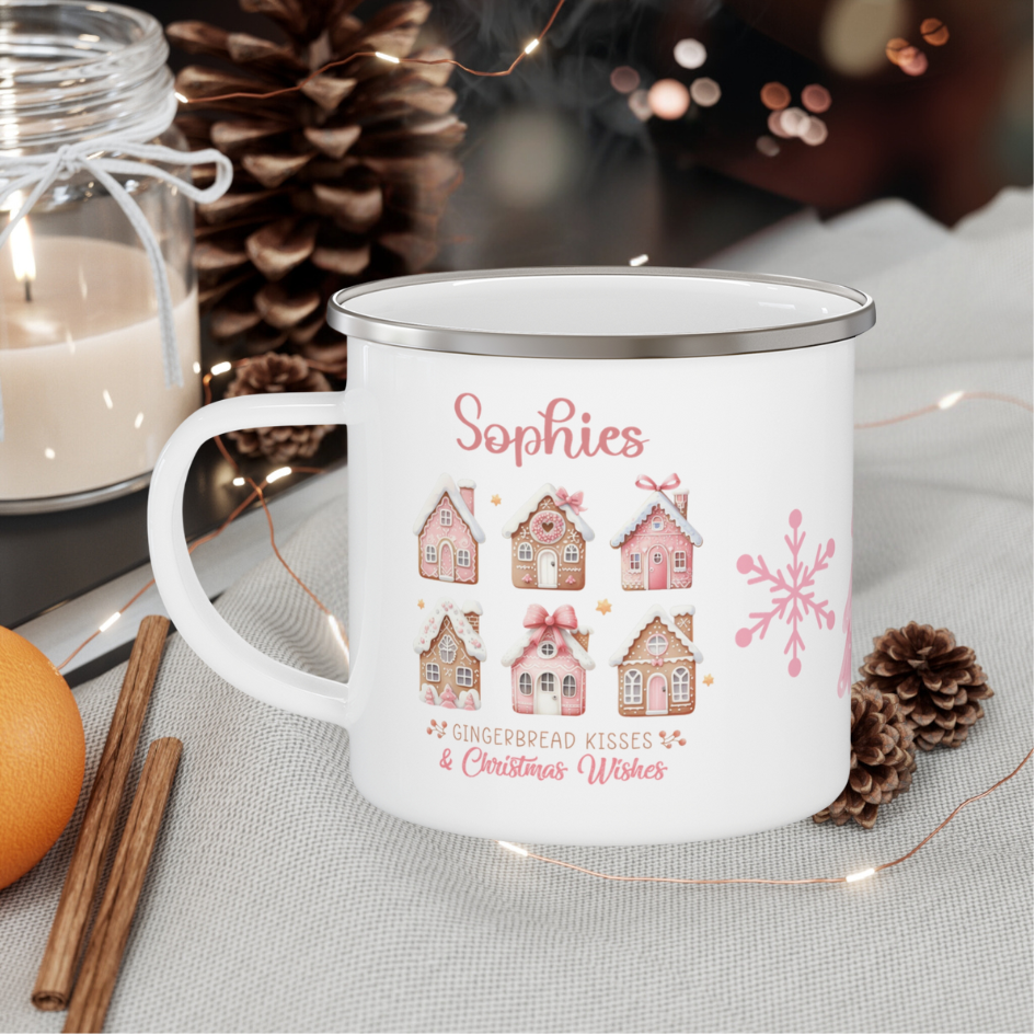 Personalised Children's Mug Gingerbread Kisses Enamel Mug