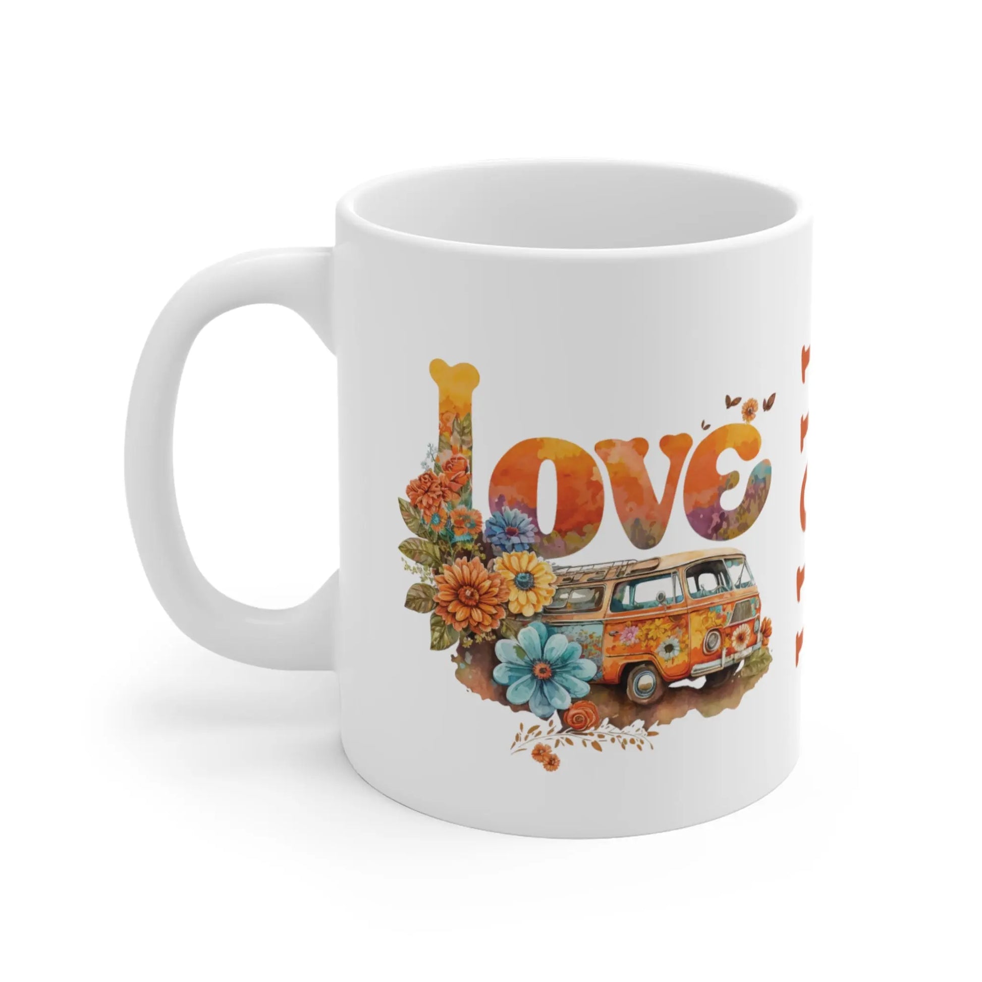 left side Mothers Day Mug Camper Van Love & Flowers