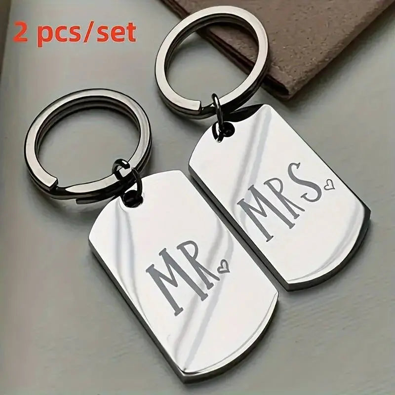 Mr & Mrs Stainless Steel Keyrings His & Her