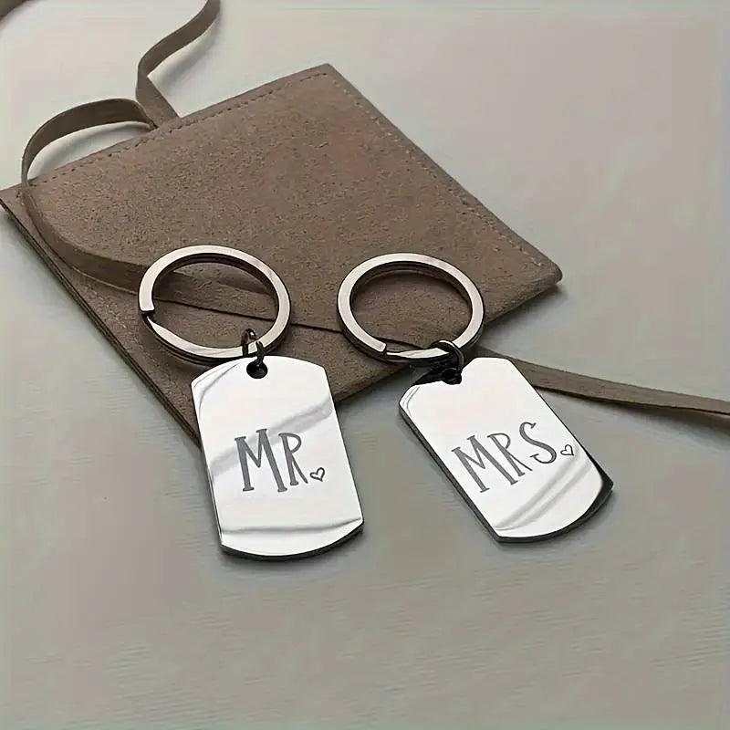 Mr & Mrs Stainless Steel Keyrings His & Her