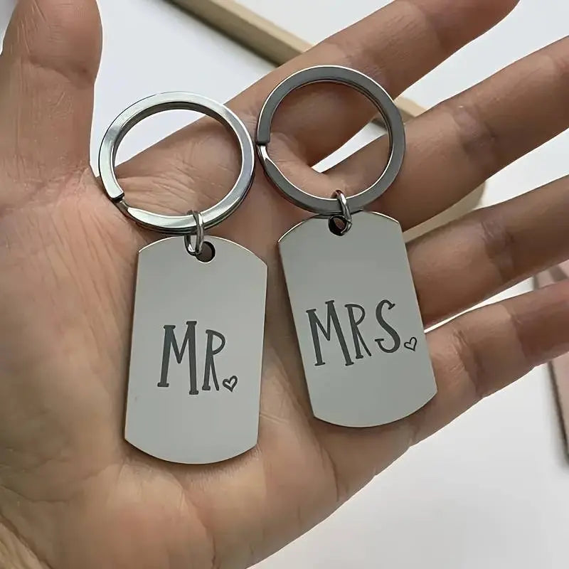 Mr & Mrs Stainless Steel Keyrings His & Her