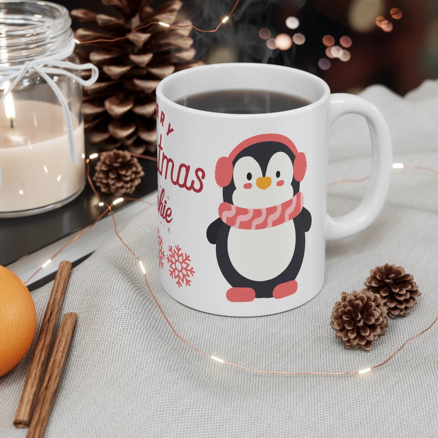 context Personalised Children's Christmas Mug Cute Penguin