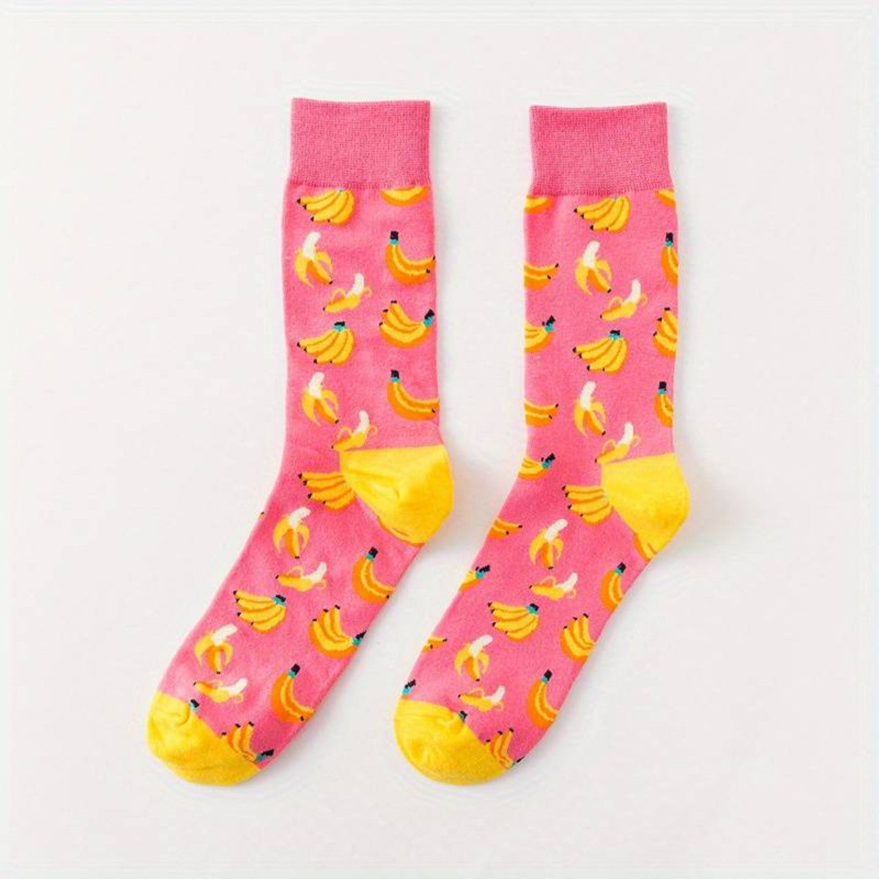 Unisex Pink & Yellow Bananas Novelty Gift Socks