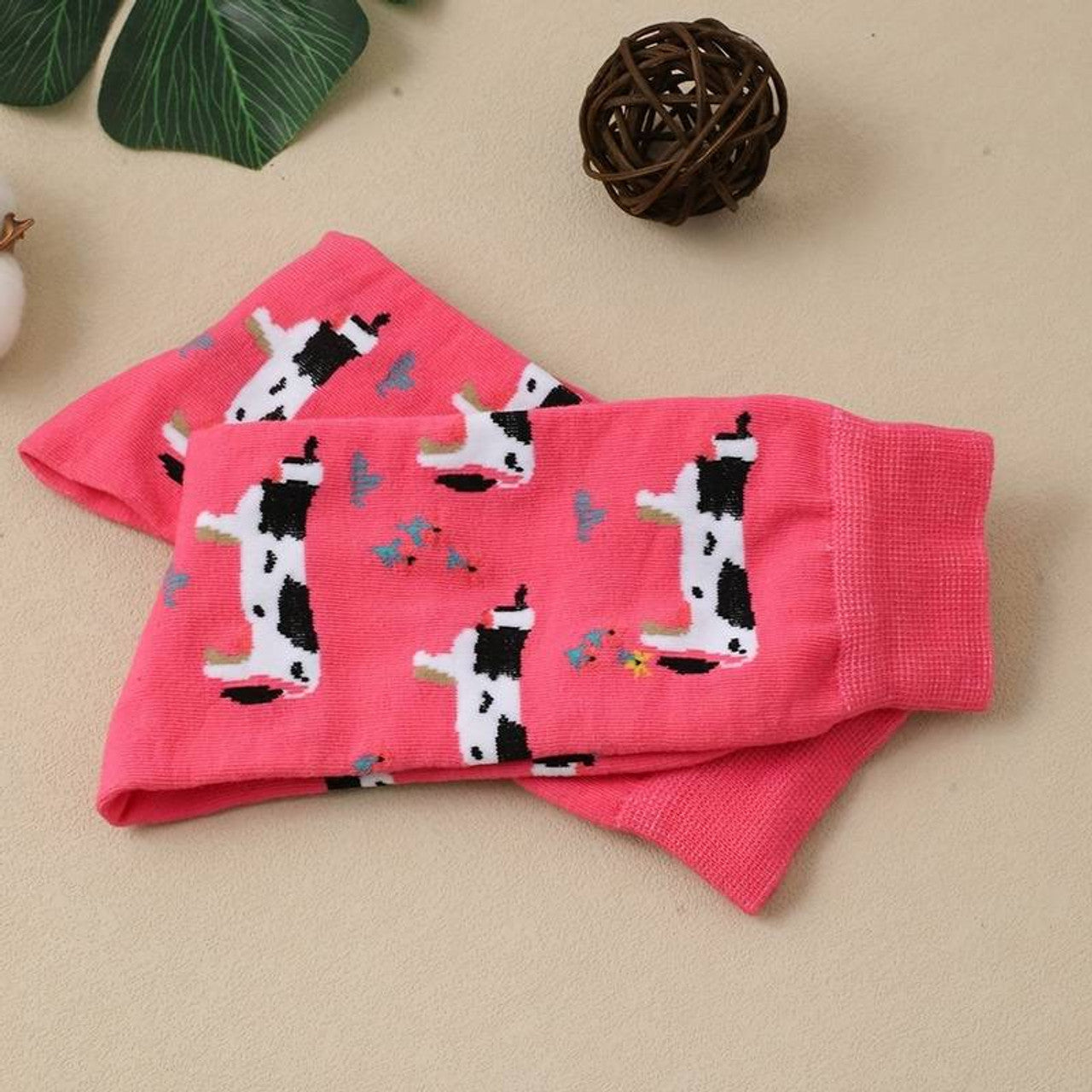 Cute Women's Pink Cows Socks Novelty Gift Socks