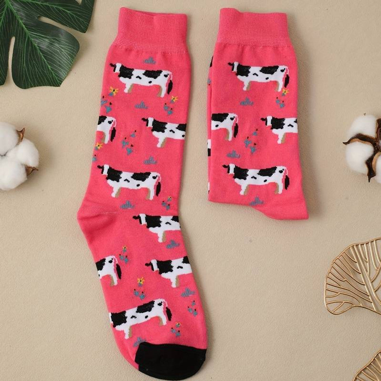 Cute Women's Pink Cows Socks Novelty Gift Socks