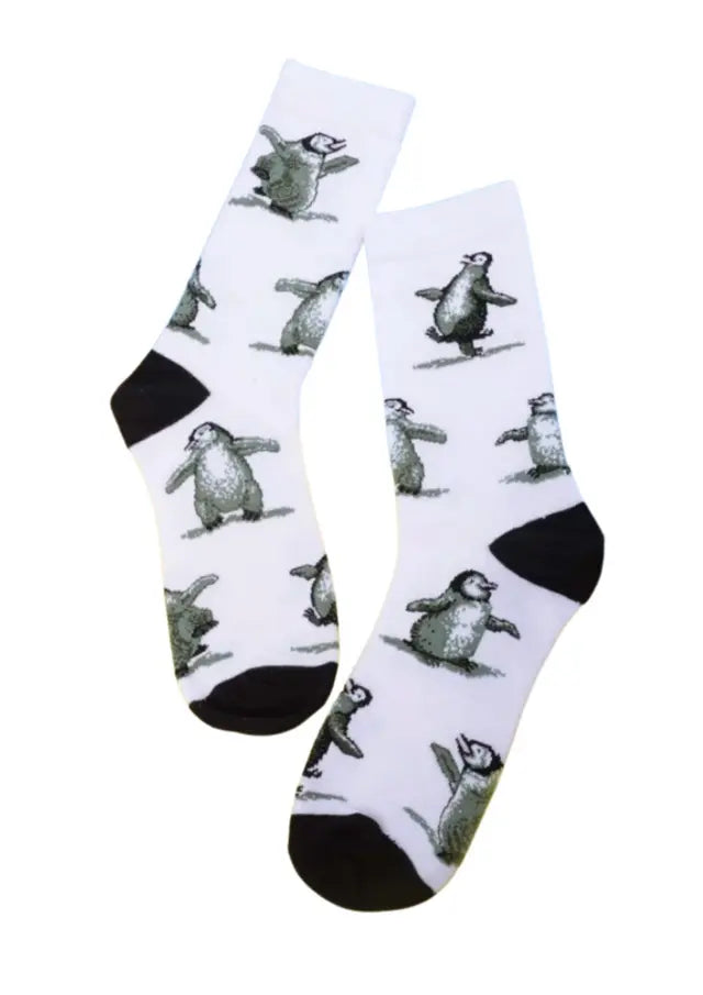 White Grey Black Cute Penguin Socks