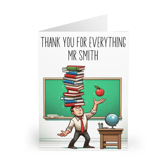 close up of Teachers Thank You Cards Funny Book Balancing Teacher