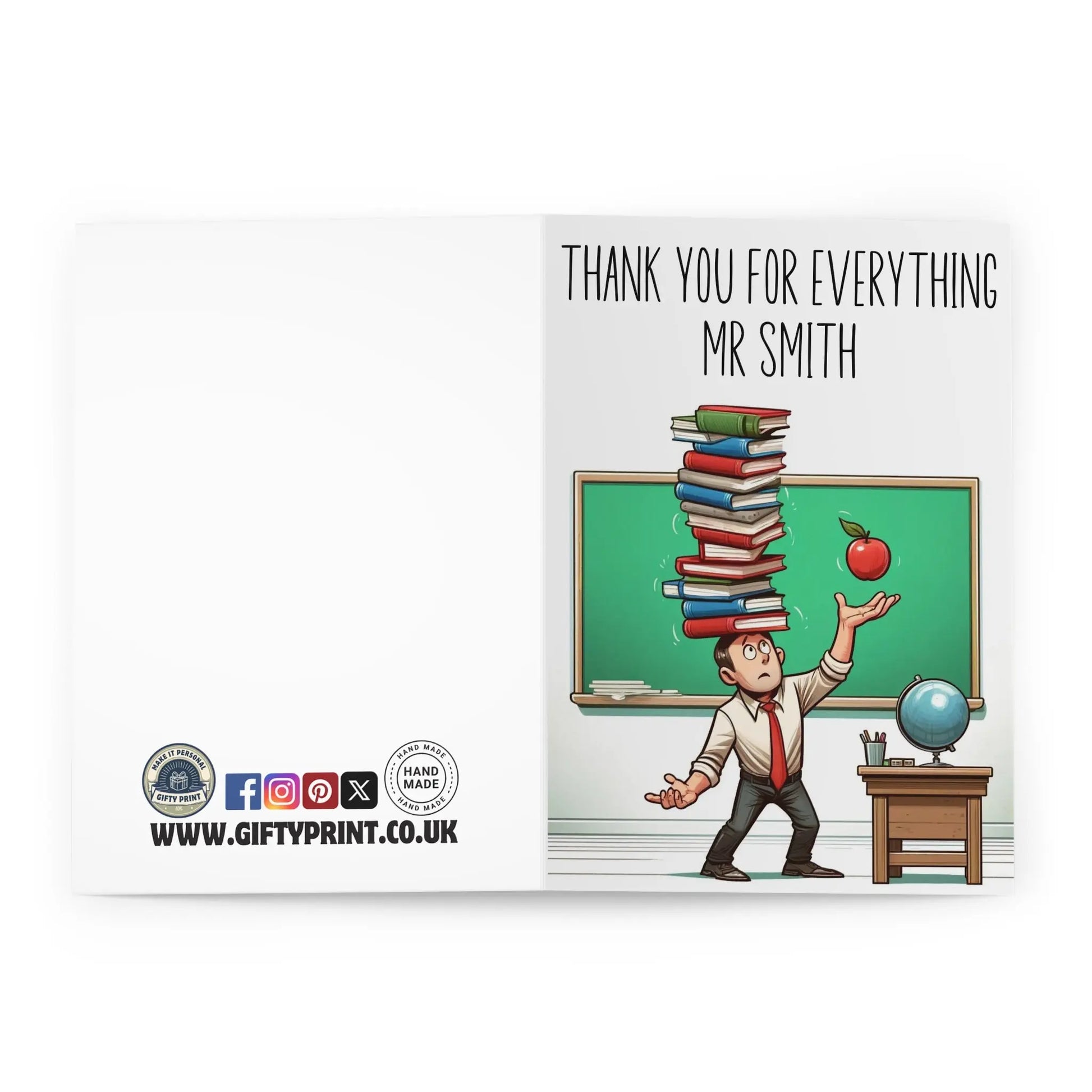 open view of Teachers Thank You Cards Funny Book Balancing Teacher