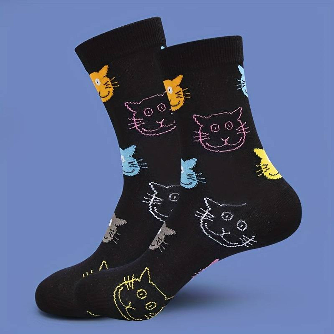 Cute Unisex Cat Face Colour Socks Novelty Gift Socks