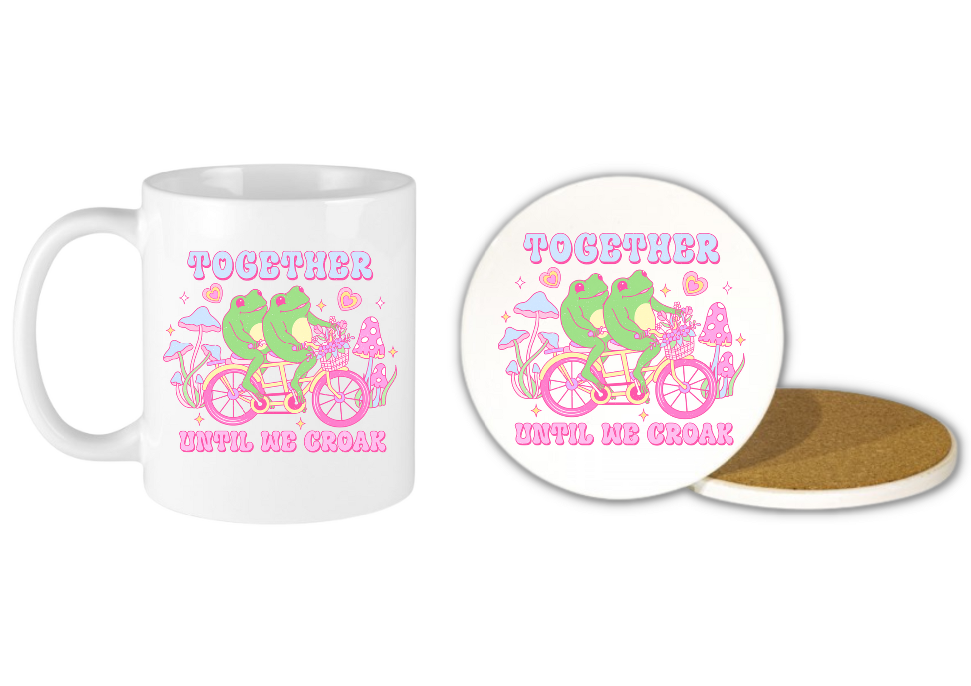 Valentines Gift Ceramic Coaster & Mug Frogs Together Until We Croak