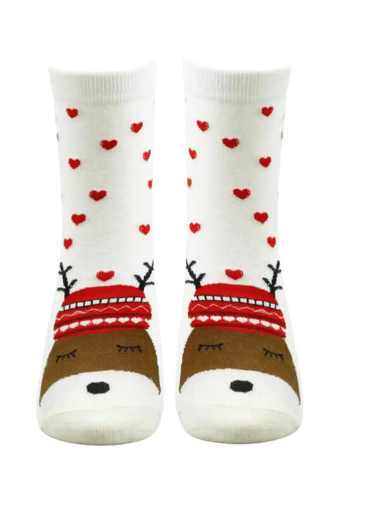 Women's White Reindeer Socks Mid Calf Socks