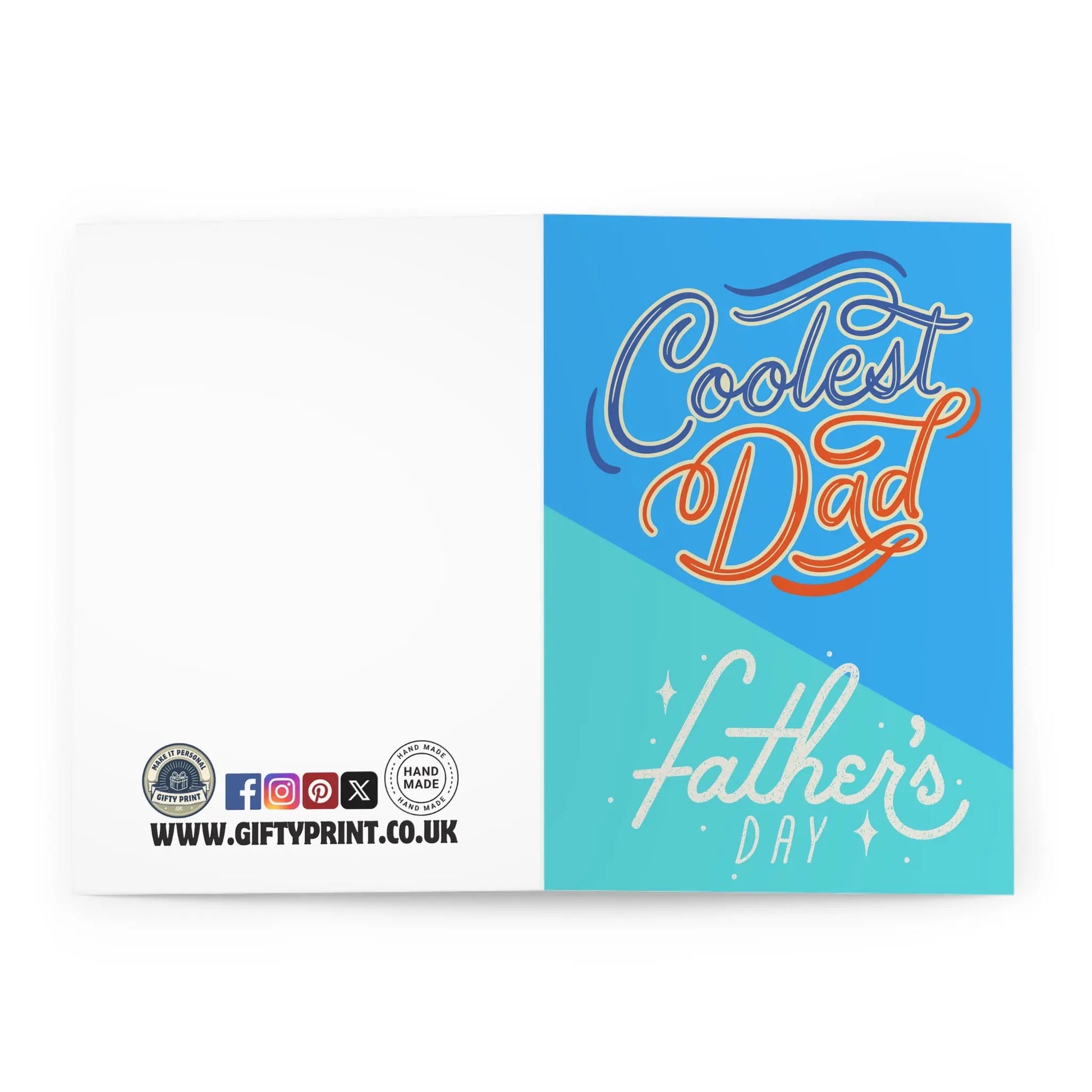 open view of Fathers Day Card Coolest Dad Blue Block Colours