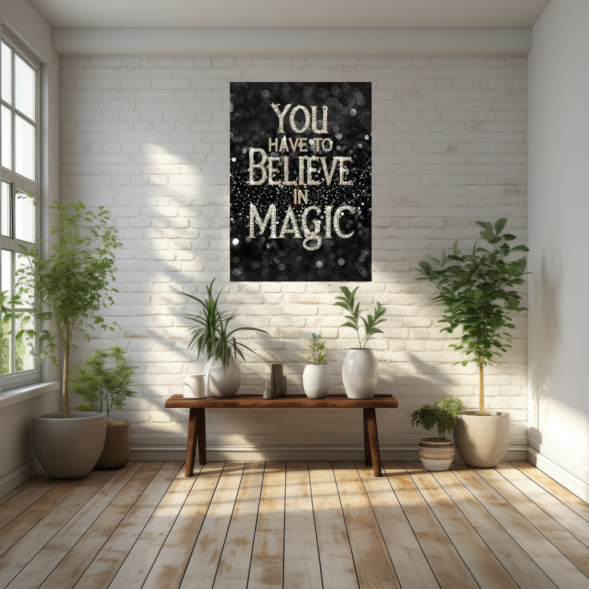 You Have To Believe In Magic Glitter Effect Text Wall Art Print context